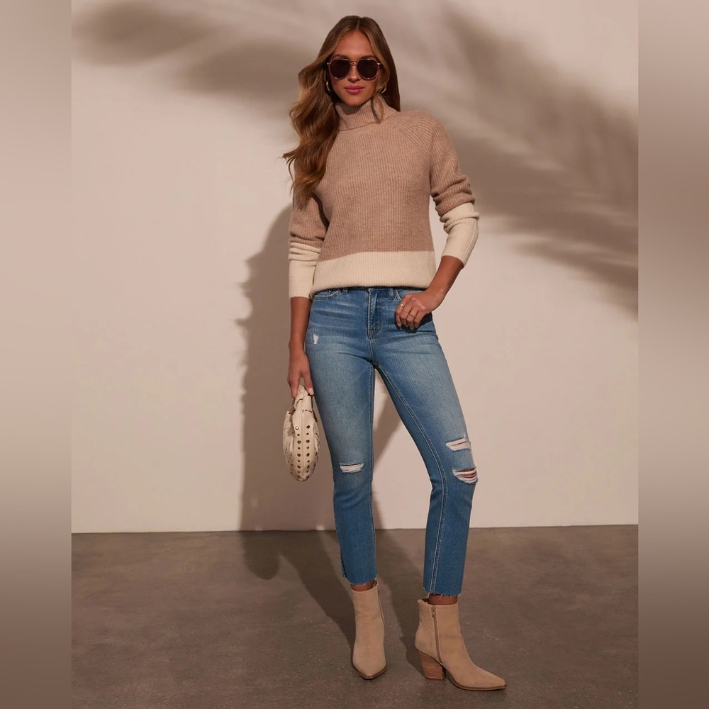 Jeanne High Rise Distressed Slim Straight Denim - Medium Wash